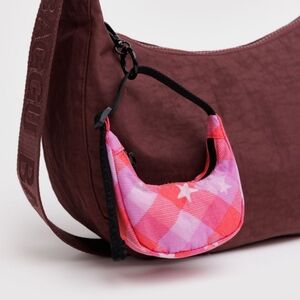 NWT BAGGU Crescent Bag Charm Pink Star Plaid